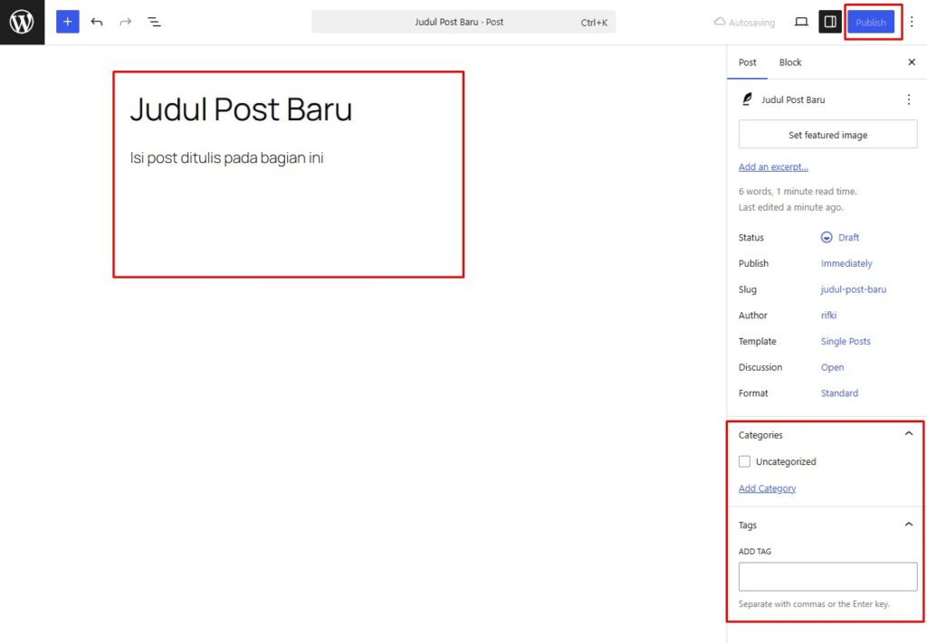 tampilan editor post wordpress