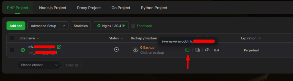 buka directory root