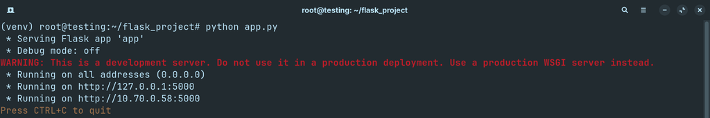 Flask development server berjalan di port 5000
