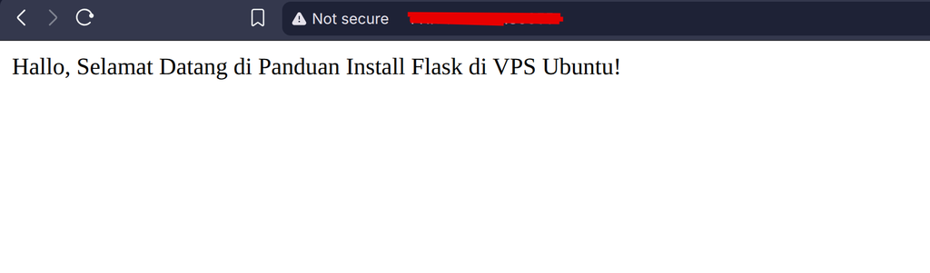 Aplikasi Flask berhasil diakses melalui browser - Install Flask di Ubuntu