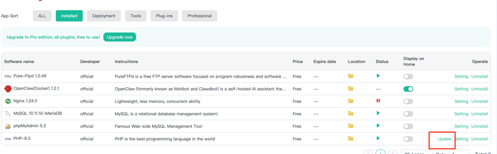 Update verso php
