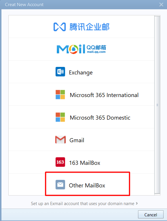klik Other MailBox - Setting Titan Mail di Foxmail