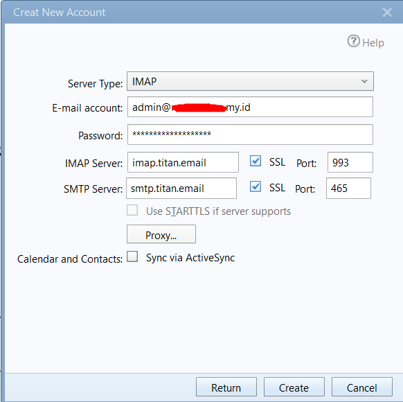 setting titan mail di foxmail dengan opsi imap