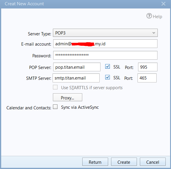 setting titan mail di foxmail dengan opsi pop3