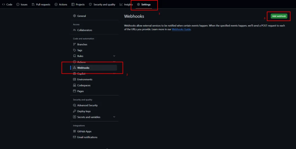 menambahkan webhook di github