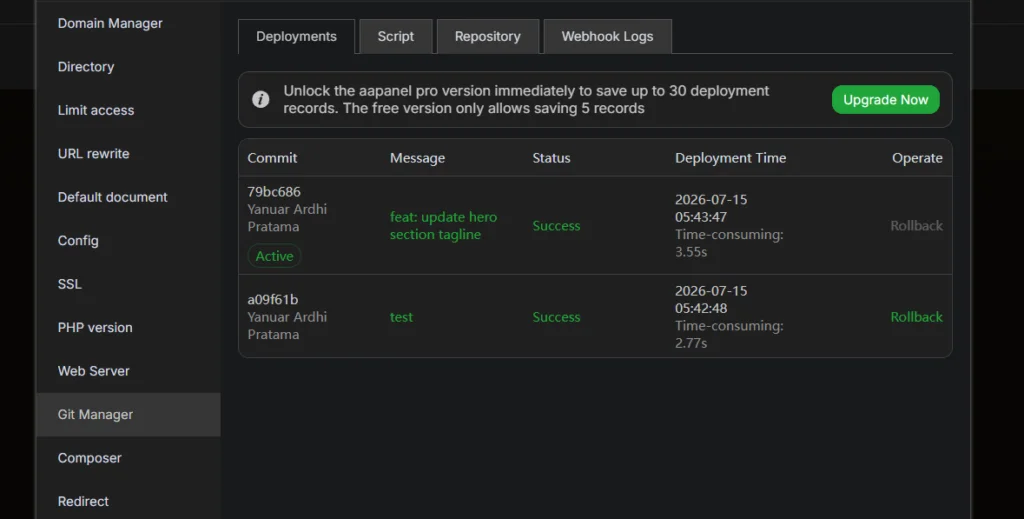 pengujian deployment di aa panel