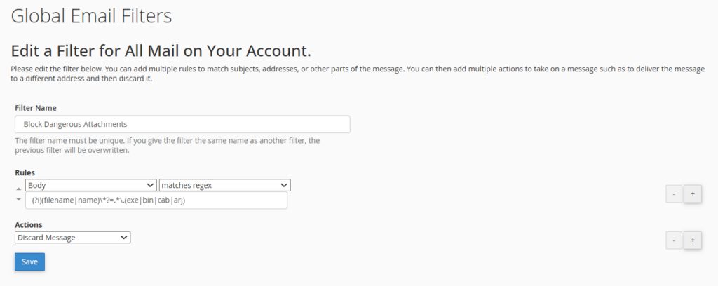 Setting rule filter