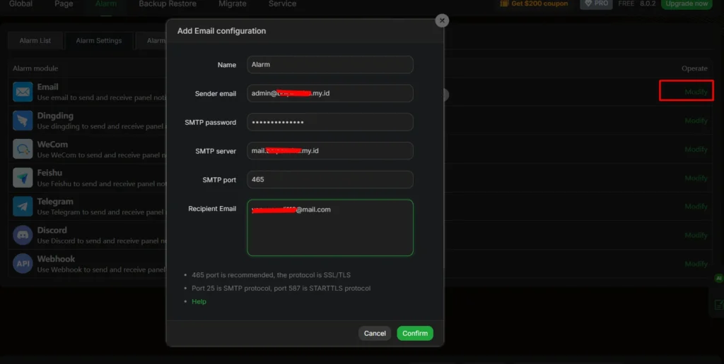 tambahkan email konfigurasi