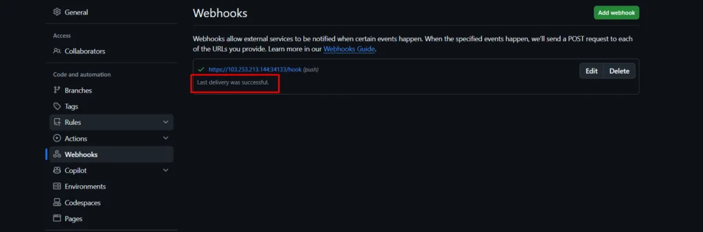 uji webhook di github