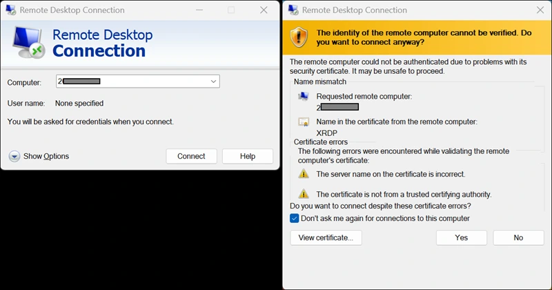Tampilan remote desktop connection