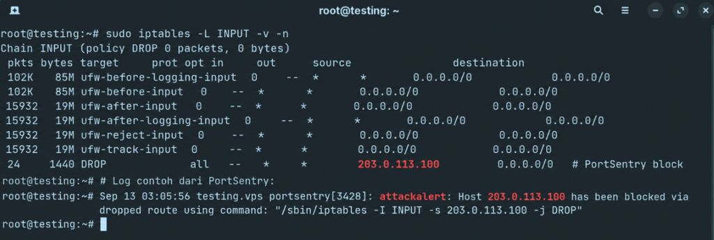 Memeriksa Aturan Blokir IPTables