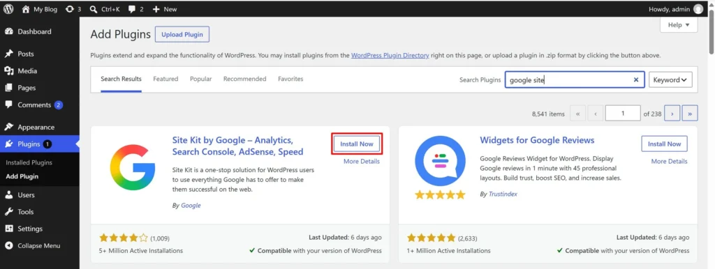 Plugin google sitekit