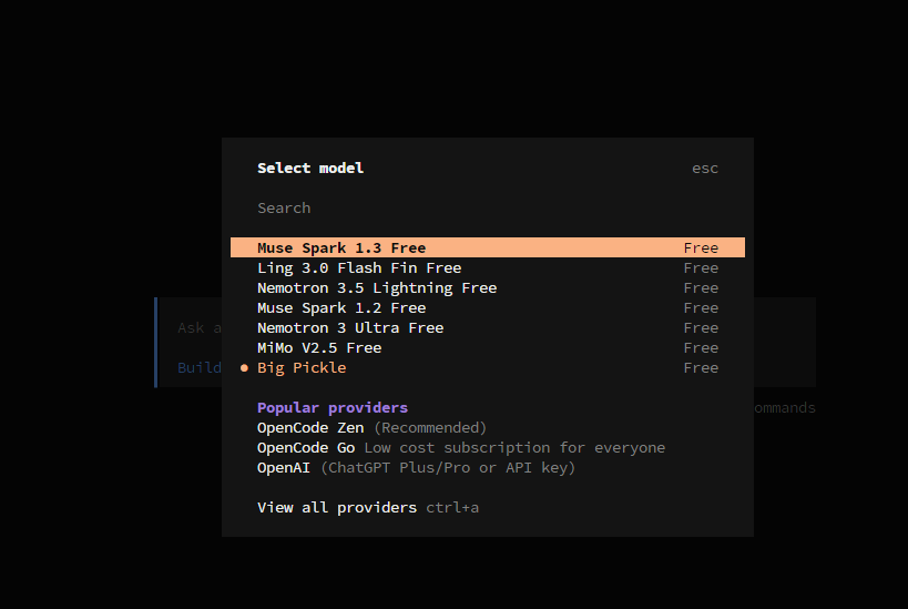 models yang ada pada opencode