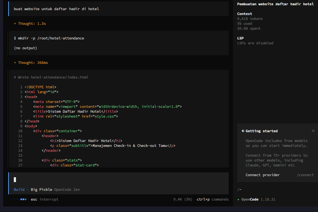 contoh penggunaan opencode