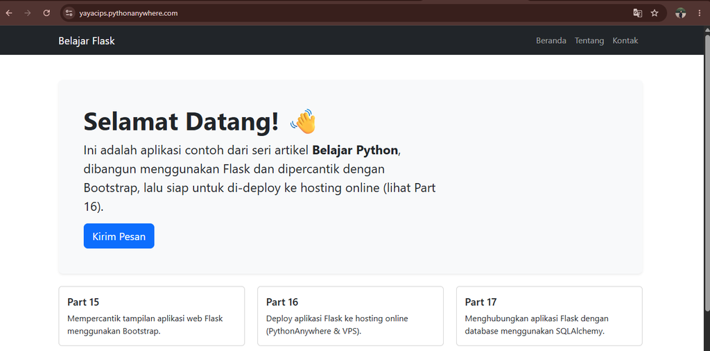 Tampilan website python anywhere - belajar python