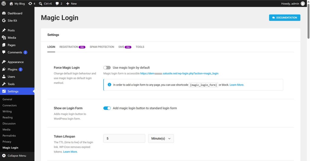 pengaturan plugin magic login