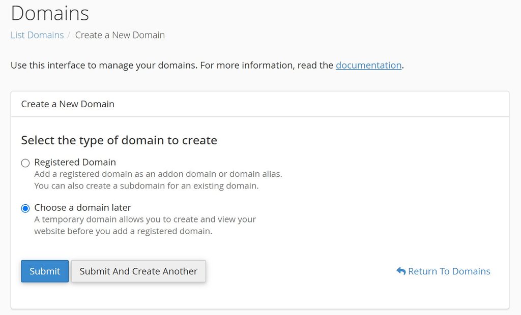 choose domain later temporary domain