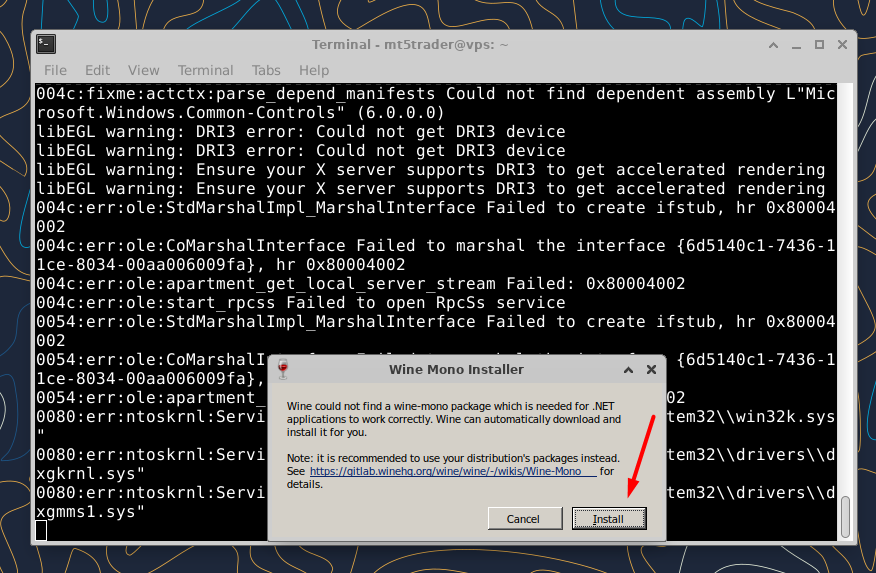 notifikasi install NET