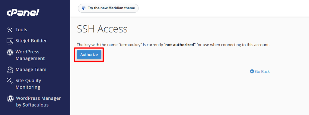 berikan authorize ssh key