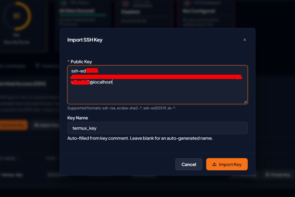 import ssh key dari android