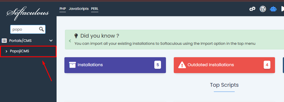 cara instalasi popoji cms di softaculous