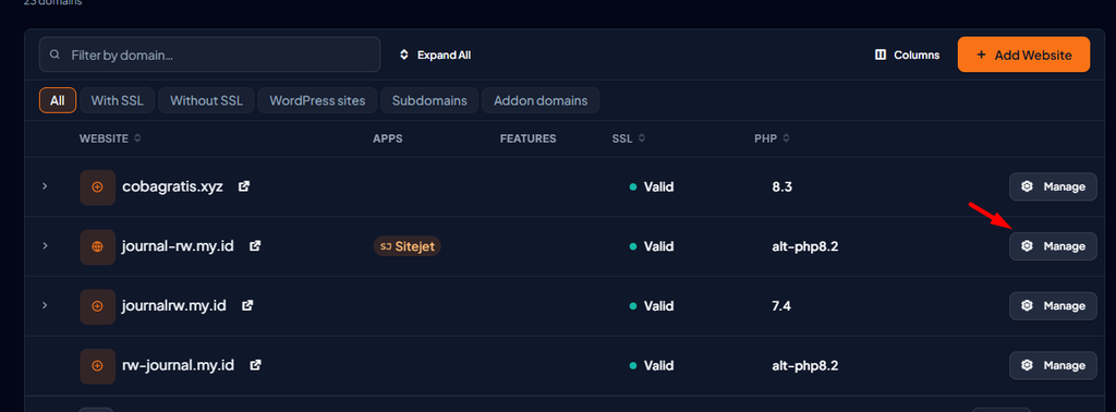 manage domain di cpanel baru