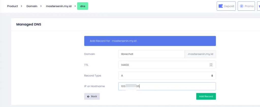 Pointing subdomain ke VPS